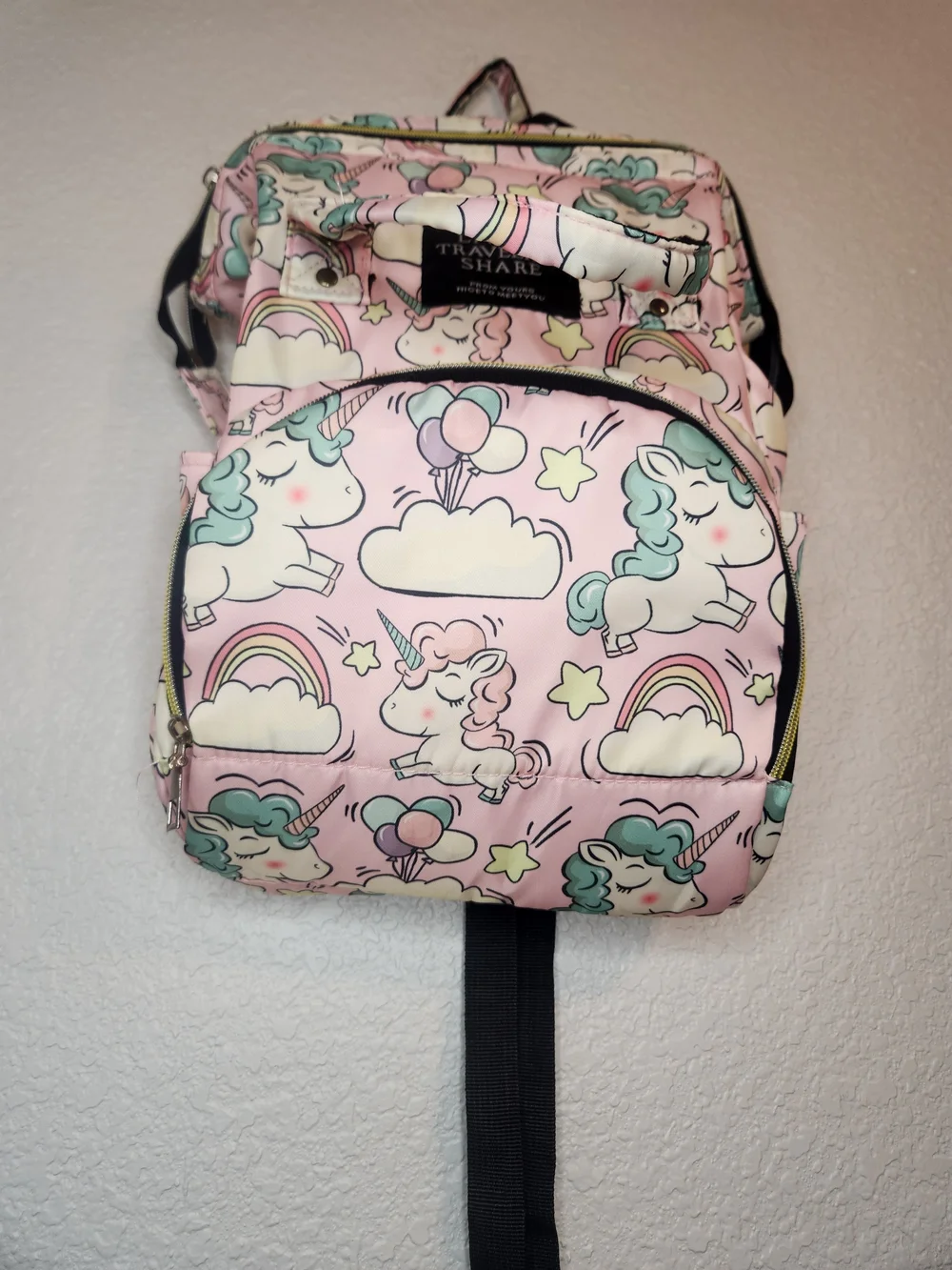 Living traveling share unicorn diaper and travel backpack 12x22